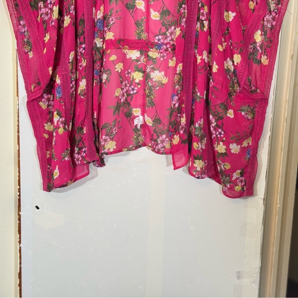 A.N.A. Women's Pink Floral Kimono Style Sheer Bohemian Coverup - Picture 3 of 16